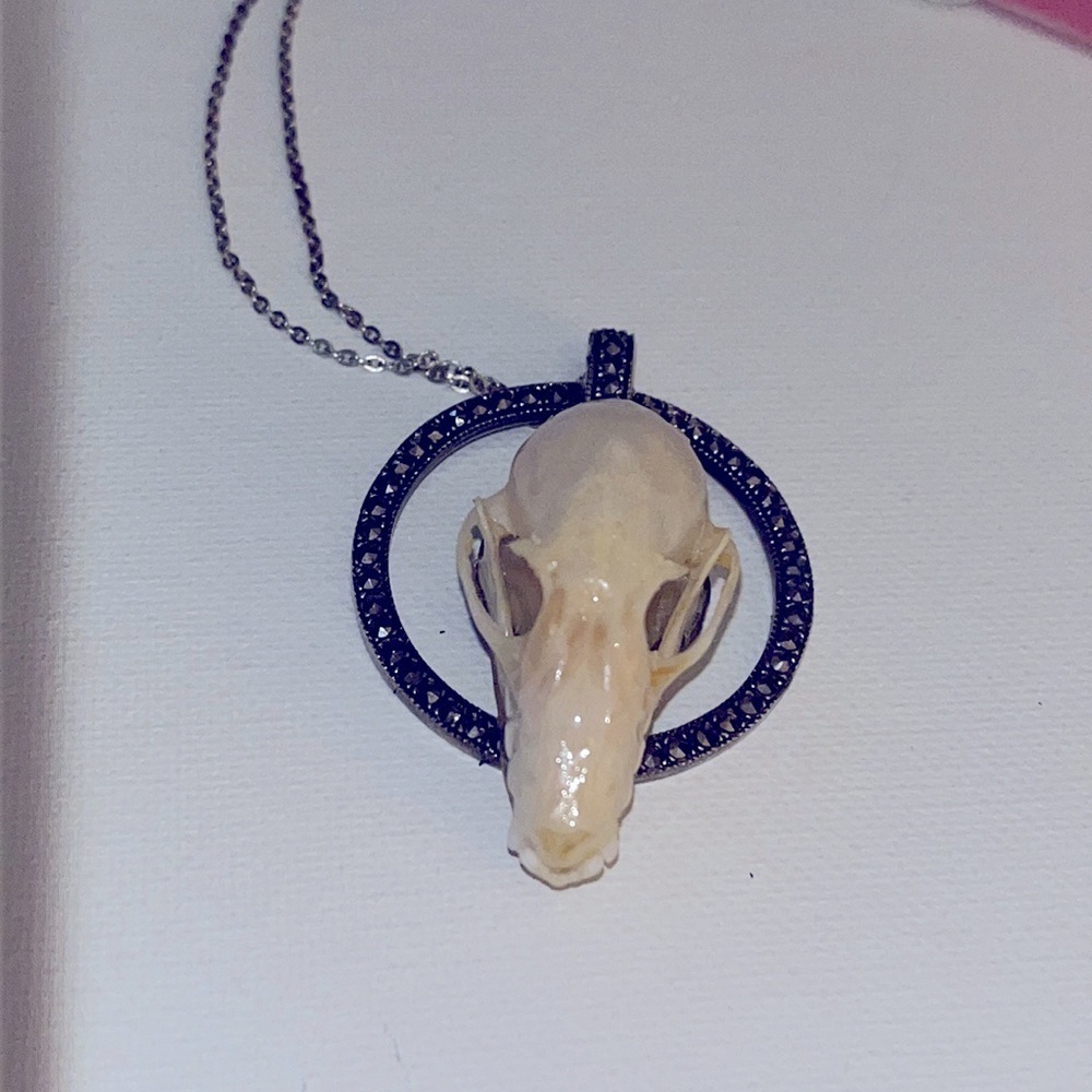 Sterling Marcasite Skull Necklace Handmade Vintage Upcycled